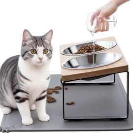木质宠物猫碗架跨境宠物猫碗双碗斜口护颈猫食盆架防打翻宠物碗架