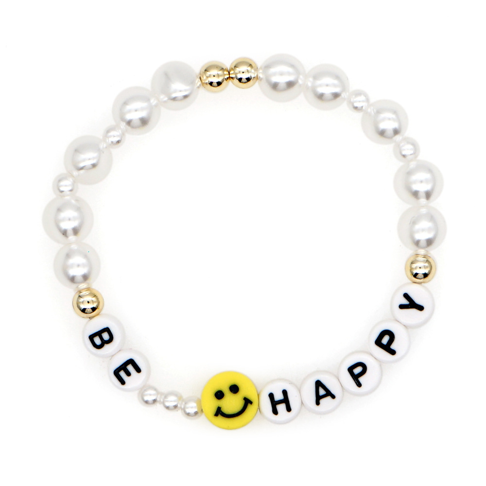 Nueva Pulsera De Perlas De Imitación, Venta Al Por Mayor, Pulsera De Letra Sonriente Amarilla Tejida A Mano Simple Con Personalidad display picture 4