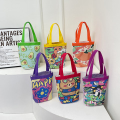 油絵風ハンドバッグかわいいプリントショルダーバッグバケツ携帯手提げ袋漫画学生キャンバスバッグ卸売り