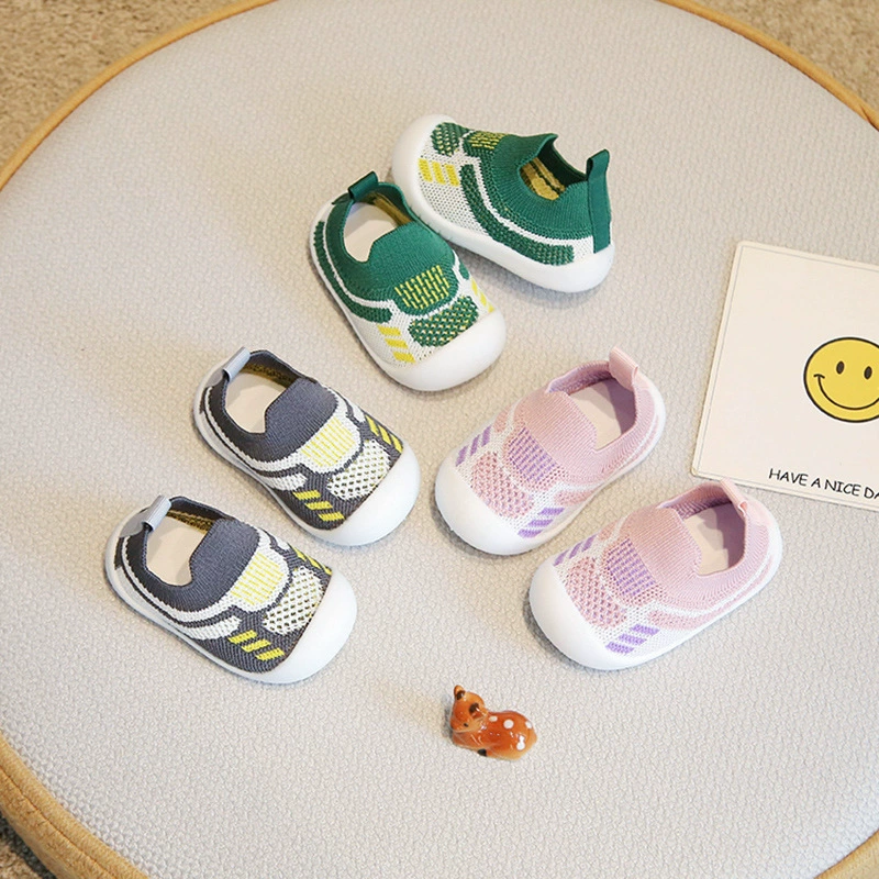 Детские осенние ботинки для малышей с мягкой подошвой, нескользящие, дышащая сетка, унисекс, нескользящие кроссовки на каблуке, технология Fly-knit.