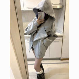 女童双拉链开衫卫衣外套秋冬季新款慵懒风美式复古休闲百搭外套