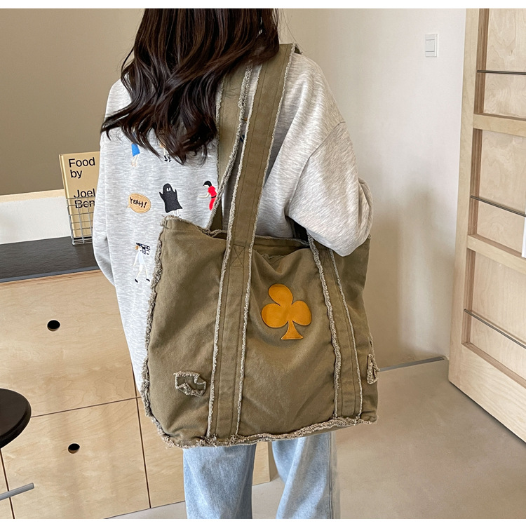 577g Weight Polyester Lining Material Sewing Thread Fashion Element Open Closure Type Double Handle Strap Type Tote Bag Bags Type Daily, Street, Shopping Occasion Canvas Material Solid Color Pattern All Seasons Season Women's Gender Streetwear Style Square Shape Large Size Women's Large Canvas Solid Color Streetwear Sewing Thread Square Open Tote Bag 7
