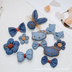 牛仔布艺充棉蝴蝶结小猫花朵DIY饰品配件儿童发饰包包配饰服装配