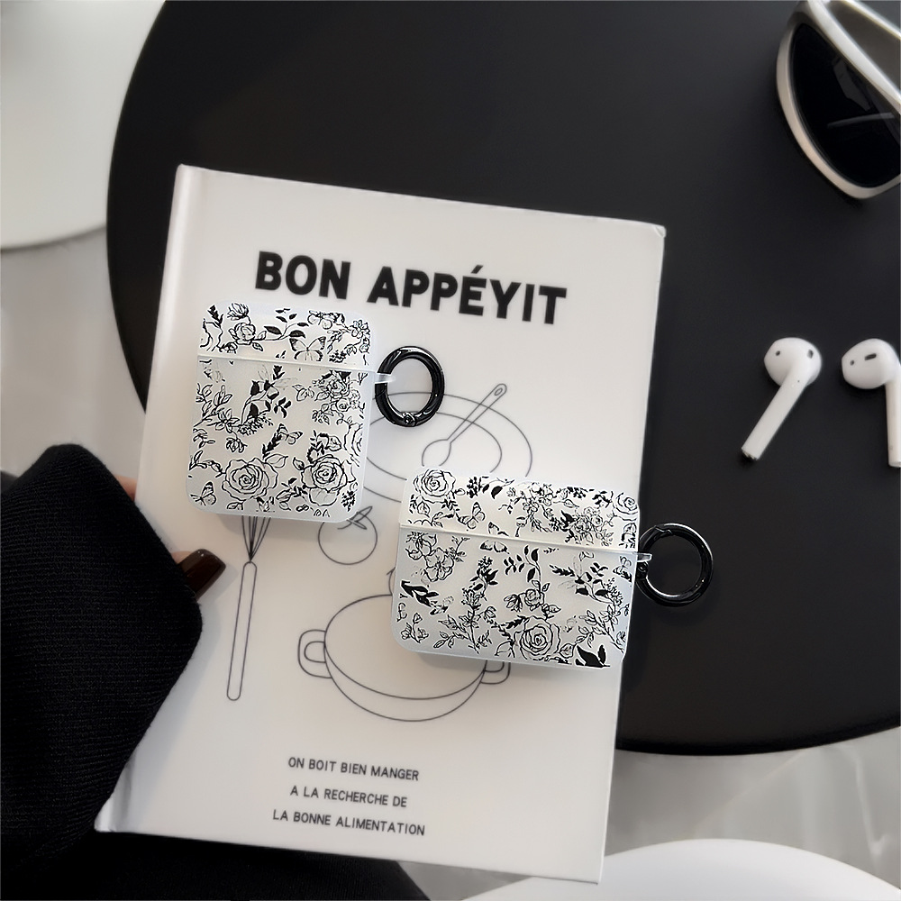 Sketch Rose mariposa para Apple airpodspro 2 funda protectora viento oscuro 1/2 auricular Bluetooth caso 3 Generación