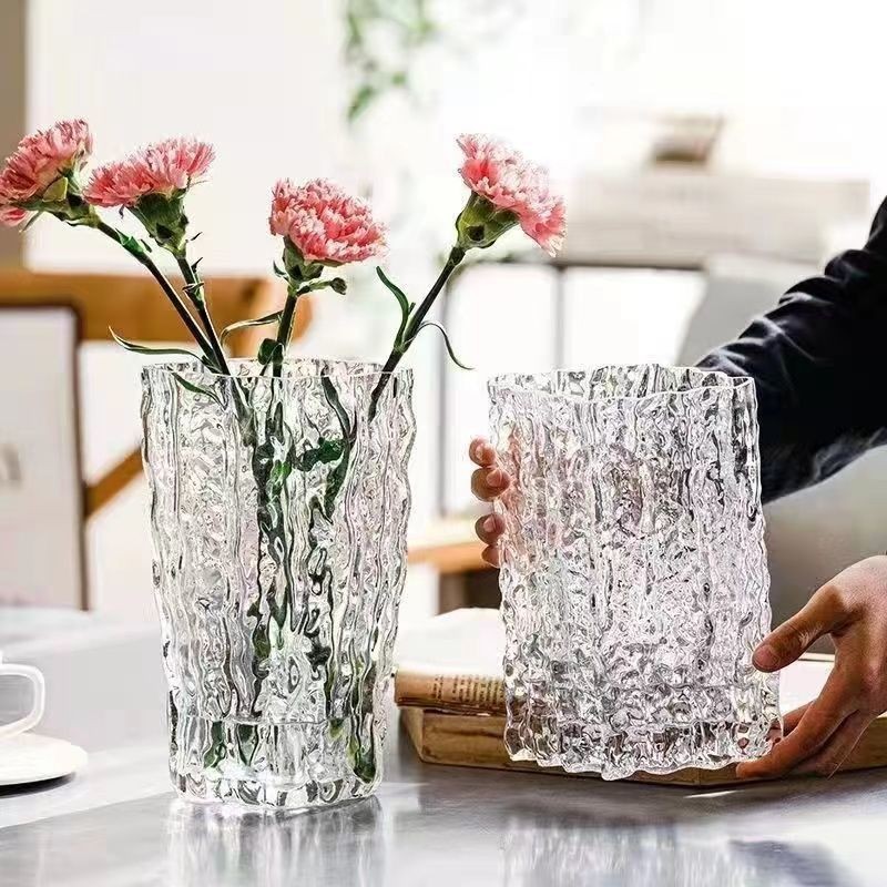 ins style high-looking Finland Glacier transparent glass vase living room large diameter flower arrangement decoration crafts