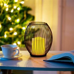 跨境電子燭台套裝鐵藝黑色燈籠燭台led蠟燭托裝飾家居擺件