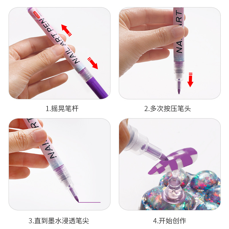 Nueva pintura de uñas graffiti pluma marca pluma color pintado a mano punto flor gancho línea DIY uñas de secado rápido multi-color acuarela