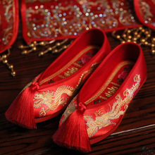 绣花鞋女结婚传统中式婚礼中式布鞋红色平底汉鞋红秀禾新娘鞋复古