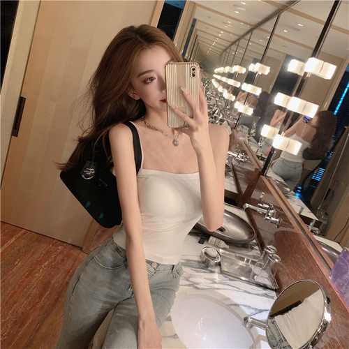 Solid color camisole women's summer  new slim fit with chest pad outer top thin strap bottoming tube top