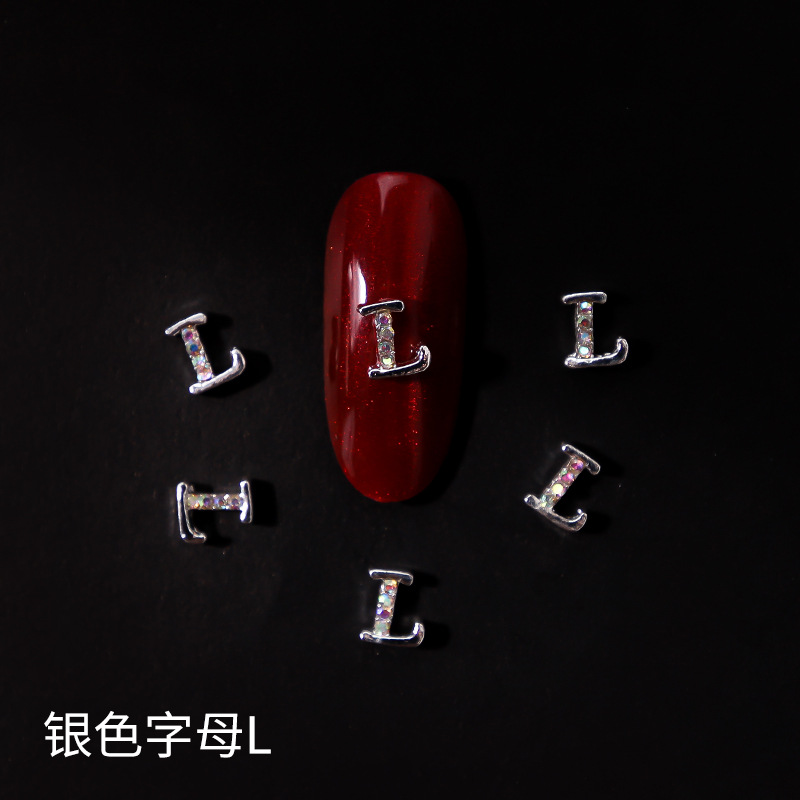 Nueva LZ manicura 26 letras aleación joyería estilo japonés Internet celebridad plata letras manicura joyería clavo Taladro