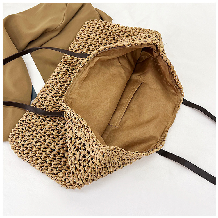 Femmes Grande Paille Couleur Unie Vacances Plage Tisser Ouvert Sac De Paille display picture 43