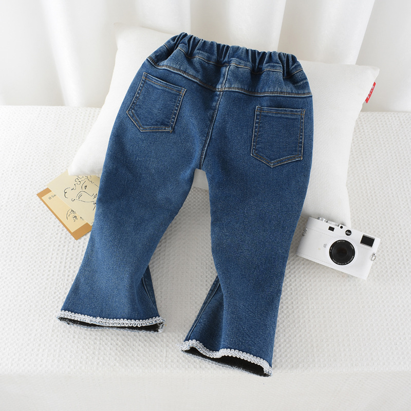 Girls plus fleece jeans 2024 new autumn and winter baby girls warm everything with fashion flared pants