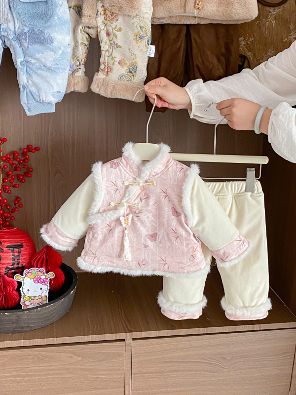 女童秋冬套装宝宝中式加绒外套百天抓周岁宴礼服婴幼儿分体两件套|undefined