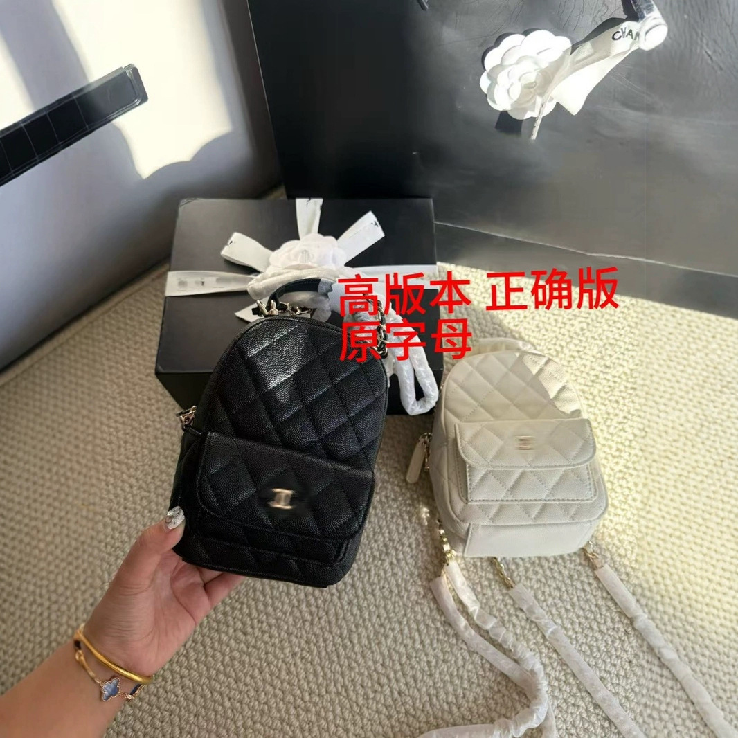 厂家24C小香风菱格链条双肩包可爱小背包荔枝纹牛皮迷你书包批发