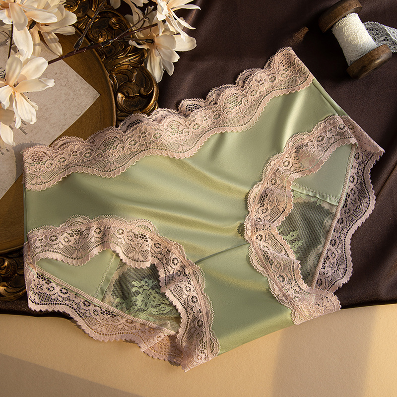 Dulce ropa interior de satén de encaje francés mujer arco hueco 7A entrepierna de algodón antibacteriano sexy ropa interior de mujer pura