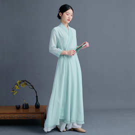 一件代发2025新款夏季中国风改良旗袍雪纺中式禅意茶服唐装汉服女