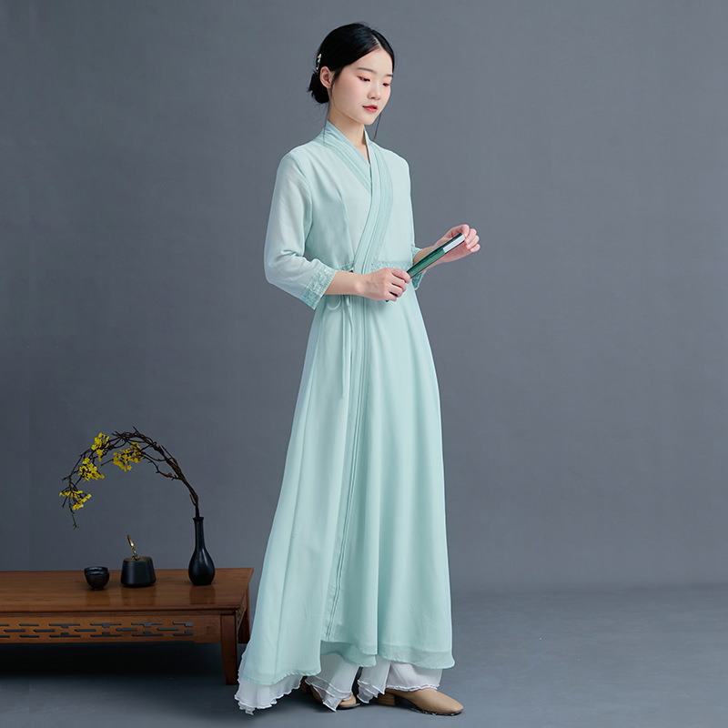 Dropshipping 2025 New Summer Chinese Style Improved Cheongsam Chiffon Chinese Zen Tea Suit Tang Suit Hanfu for Women Dropshipping 2025 New Summer Chinese Style Improved Cheongsam Chiffon Chinese Zen Tea Suit Tang Suit Hanfu for Women