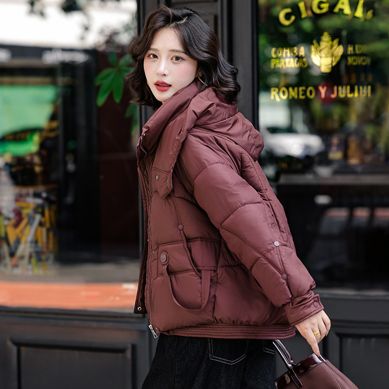 Algodón de mujer coreana encapuchada corta 2025 invierno nuevo hombre pequeño suelto grueso abrigo cálido temperamento de algodón image 7