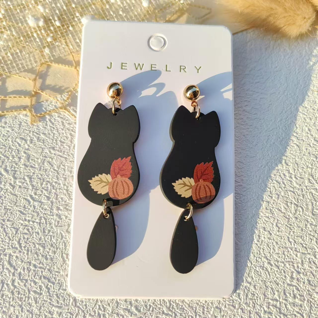 Black Color 1 Pair Retro Pumpkin Cat Acrylic Women's Drop Earrings Earrings Ear Studs