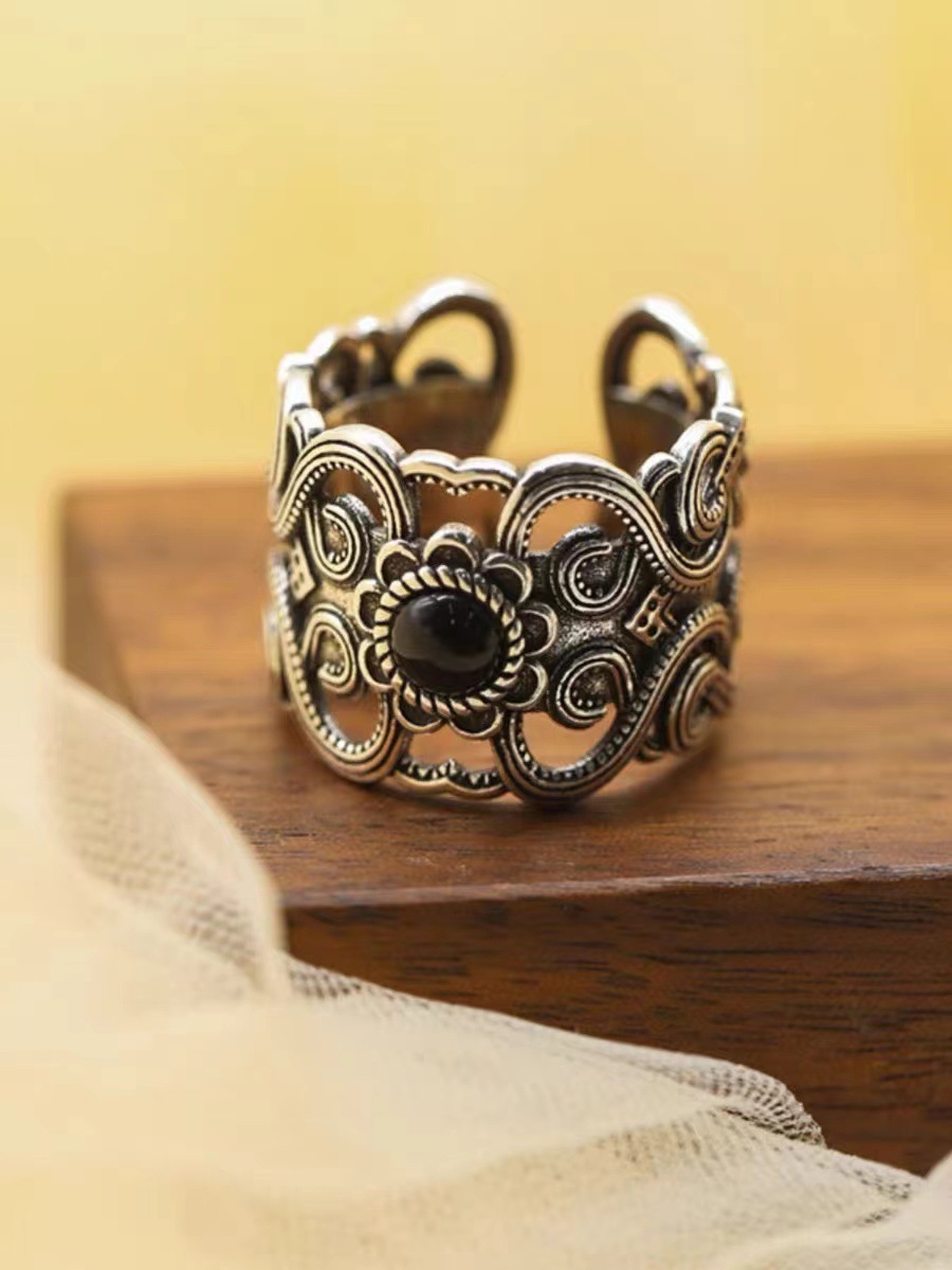 Vintage chinese totem ring voor dames brede designer ring_voghion.com