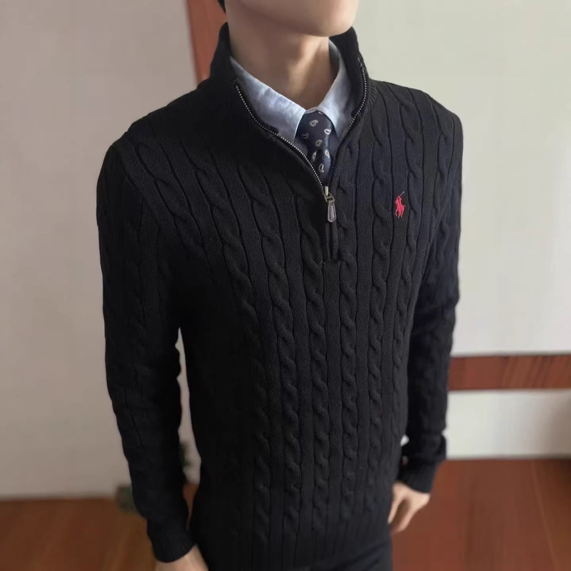 Cross-Border Qr Code Scanning Rl Ralph Lauren Logo Embroidered Knit Sweater for Men, Autumn and Winter Stand Collar Cable Knit Half-Zip Sweater for Women, Warm Cross-Border Qr Code Scanning Rl Ralph Lauren Logo Embroidered Knit Sweater for Men, Autumn and Winter Stand Collar Cable Knit Half-Zip Sweater for Women, Warm