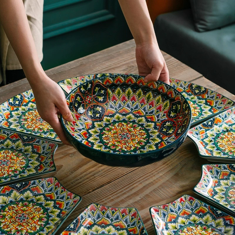 Ceramic Tableware Set, European Boho Style, Decorative Dinnerware for Home, Multi-Size