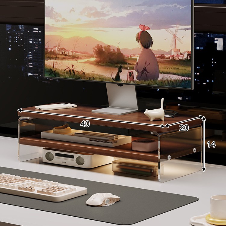 Doble capa de acrílico suspendido-40cm-color nogal