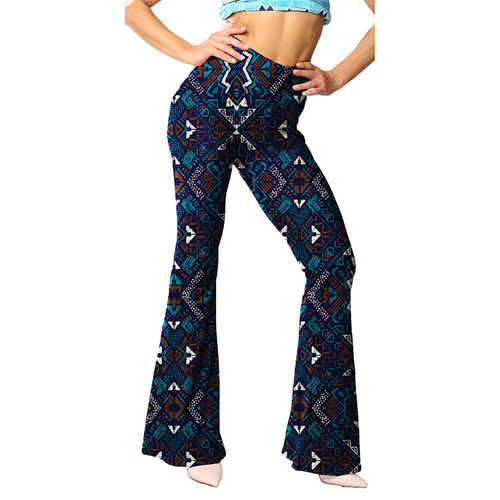 8241 European and American Style Slim Fit Hip-Hugging Printed Flared Pants for Women | Casual Trousers