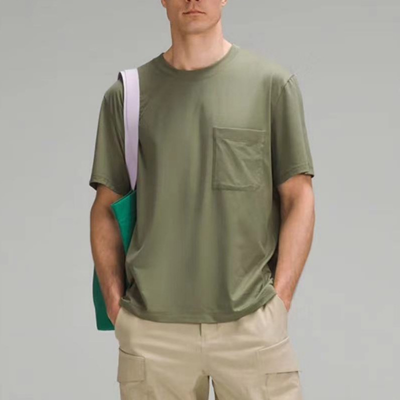 Lulu Style Round Neck Short-Sleeve T-Shirt for Men, Summer Casual Pocket Design, Loose Fit Cotton T-Shirt Lulu Style Round Neck Short-Sleeve T-Shirt for Men, Summer Casual Pocket Design, Loose Fit Cotton T-Shirt
