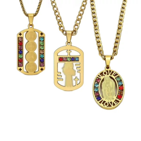 Cross-Border Amazon Hot-Selling Stainless Steel Retro Portrait Hollow-Out Diamond-Encrusted Pendant Necklace, Unisex European and American Style Jewelry