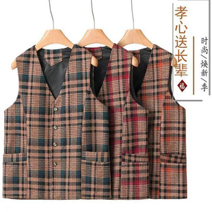 Spring and Autumn Thin Plaid Vest for Women, Middle-Aged Loose Fit, Mom's Short Vest, Elderly Vest, Large Size Cardigan