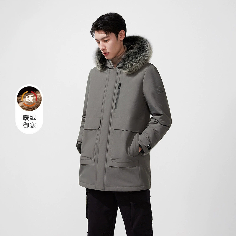 Мужское теплое ядро серии утиный бархатный костюм зимний новый волосатый воротник лисы