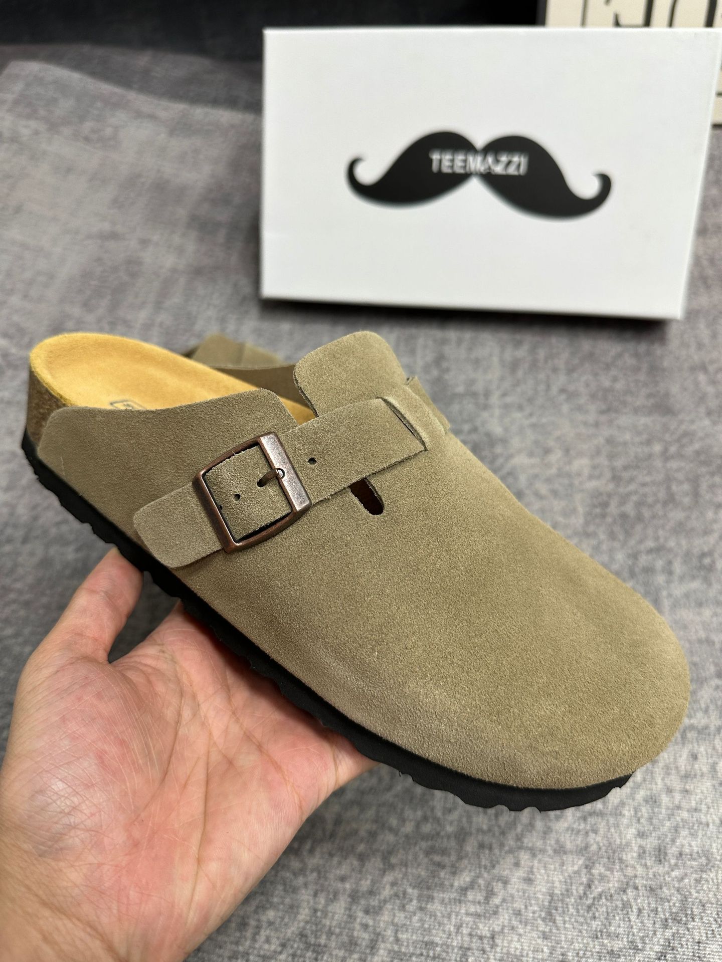 TEEMAZZI ganado de vello con zapatillas de cuero perezosas, zapatillas de moda versátiles con base de corcho Bocken image 14