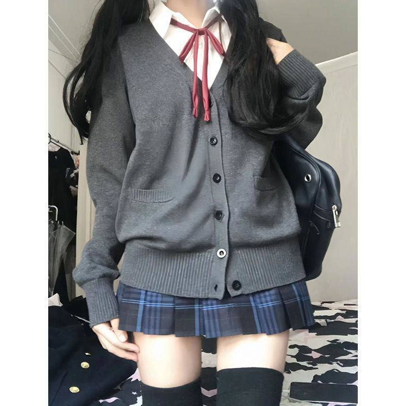 Japanese Style Jk Sweater Autumn and Winter New Knitted Cardigan Preppy Style Long-Sleeved V Neck Effect Supply Loose Versatile Outwear for Women