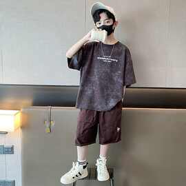男童套装夏装新款韩版中大童圆领短袖男孩衣服儿童装宝宝两件套潮