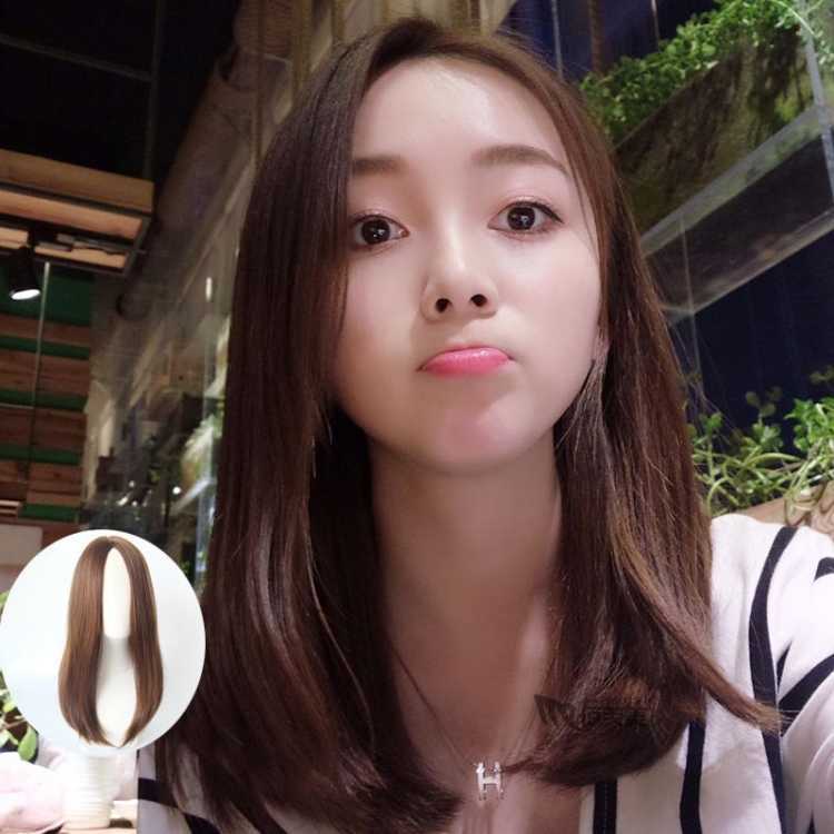 Wig Short hair Qi Liu Long hair Round face Straight hair Sweet modelling natural fluffy Hood-style