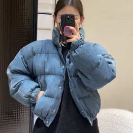 鼎版高订货~25秋冬新品小香风短款牛仔羽绒外套羽绒服面包服女
