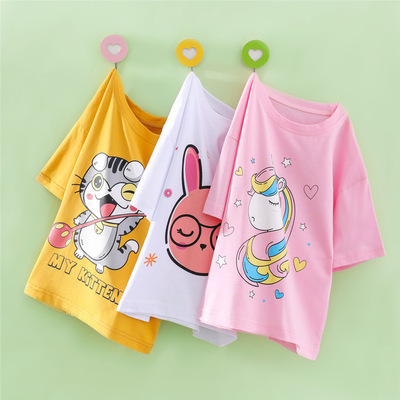 纯棉儿童t恤2021夏季新款童装薄款女童上衣批发卡通男童短袖夏装