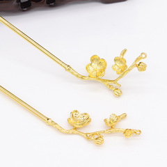 Ancient-style decorated hairpin with peach blossom design, featuring pearl inlay, suitable for DIY vintage Hanfu hair accessories, wholesale hairpin materials for courtly use