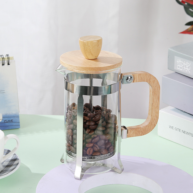 【玛亿咖】耐热高鹏硅玻璃冲茶器 木盖法压壶 不锈钢滤网手冲壶