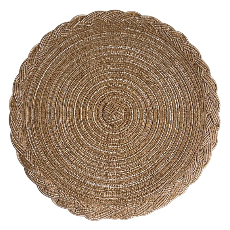 Mantel Individual Navideño de Hilo de Algodón Sintético, Tapete Trenzado Aislante del Calor, Posavasos Redondo Semielaborado, Tapete de Ramio Transfronterizo