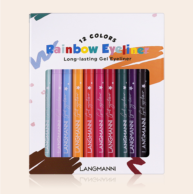 The Langmanni 12-color eyeliner set is not prone to smudging. It is a matte colored eyeliner set undefined