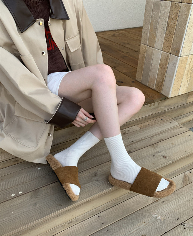 厚底毛毛一字拖女外穿2025秋冬新款时尚羊羔毛棉拖鞋仙女风毛毛鞋|undefined