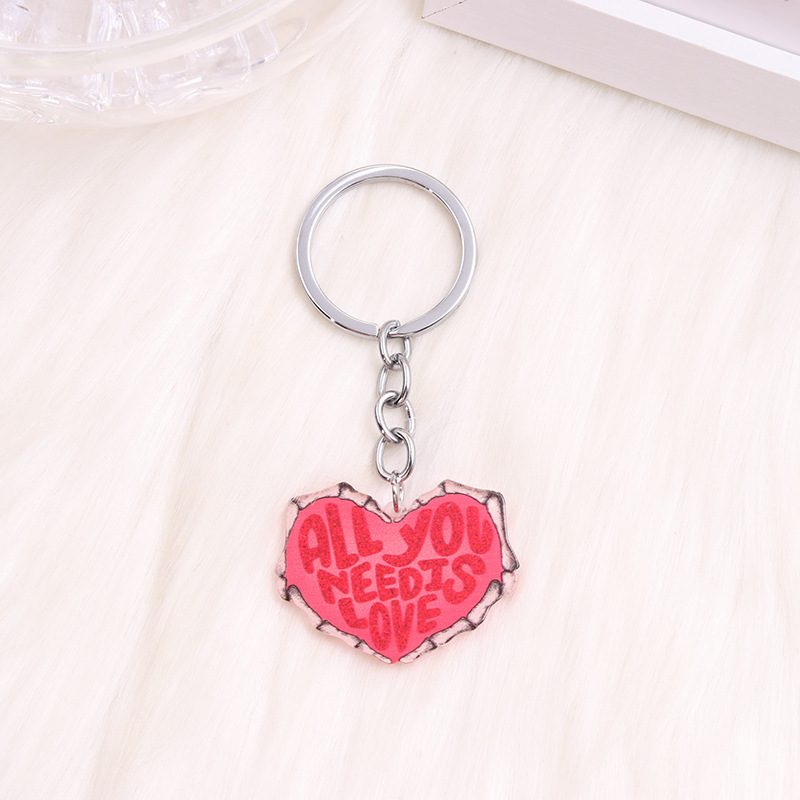 Casual Letter Heart Shape Stainless Steel Printing Valentine's Day Bag Pendant Keychain display picture 5