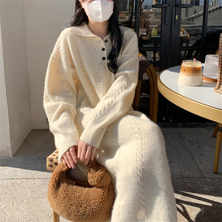 24 invierno Puyuan francés con solapa gorda suéter de torsión para mujeres 2023 otoño invierno nuevo sentido de alta calidad image 1