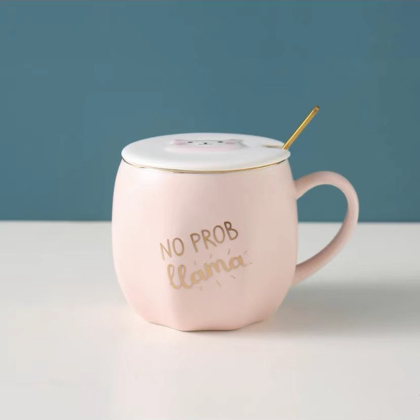 Lindo alpaca Taza de cerámica patrón calabaza dibujos animados en relieve animal cabeza pareja fresco estudiante