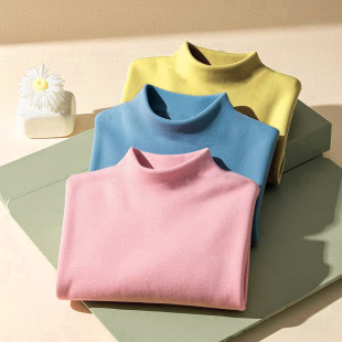 2025 Spring Children's High-Elastic German Velvet Base Layer Half-Turtleneck Long-Sleeve Thermal Underwear for Spring New Model