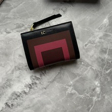 2025新款几何撞色卡包零钱包时尚可爱卡通牛皮革外贸印花拉链卡夹