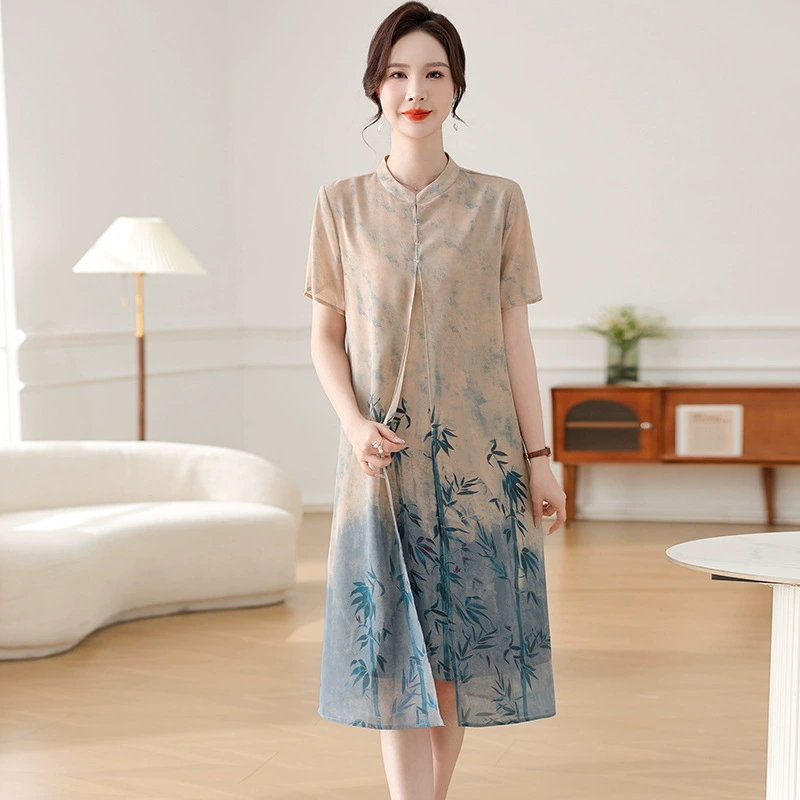 Летняя мама одеваются юбка чонсам поддельные две части иностранного стиля