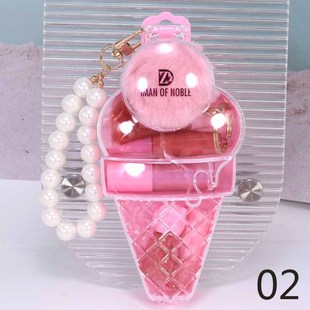 D-15 Ice Cream Lip Gloss Set Iman of Noble Pearlescent Moisturizing Keychain Makeup Set with Bracelet